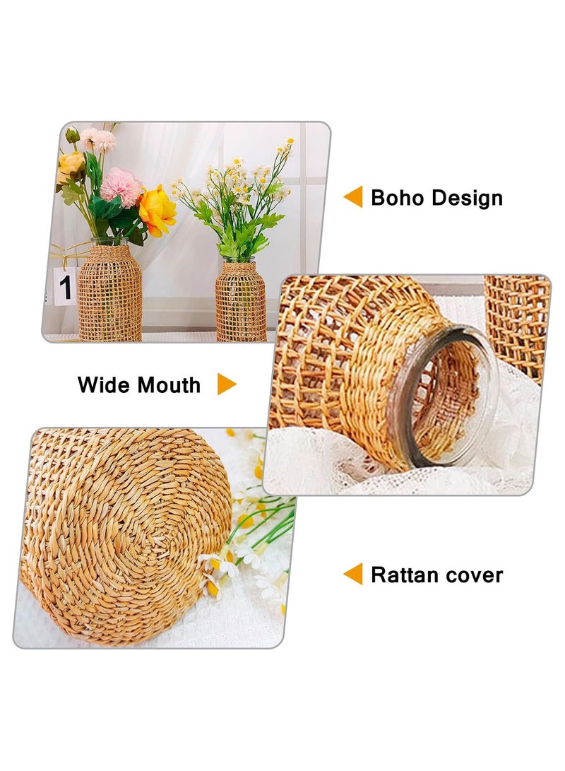 Excefore Straw Woven Glass Vase 7.9''x2.36''x3.5''Boho Glass Flower Vase Country Rustic Style Vase Glass Vase for Floral Arrangements Bottle - Image 5