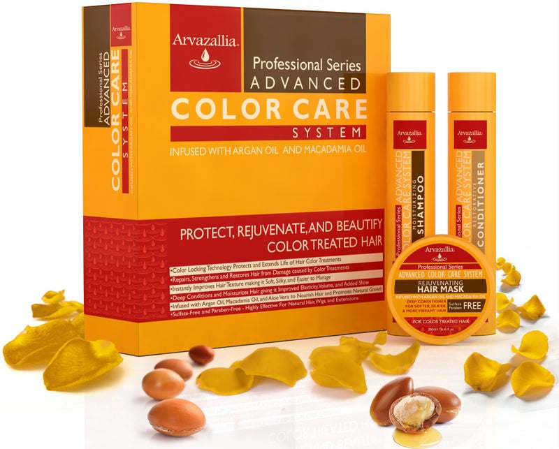 Arvazallia Advanced Color Care Sulfate Free Shampoo and Conditioner Set for Color Treated Hair with Argan Oil and Macadamia Oil By Arvazallia - Shampoo, Conditioner, and Deep Conditioner Hair Mask - Image 2