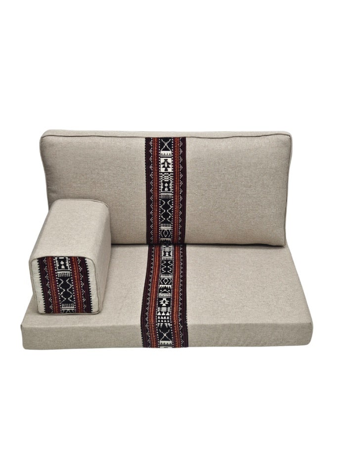 سمارت هوم جلسة أرضية تراثية عربية لشخصين 3 قطع  بمقاس (طول 70 سم × عرض 100 سم × ارتفاع 60 سم) – مفروشات مجالس عربية مريحة مع مسند وظهر مزخرف – جلسة أرضية للمنزل، الضيوف، المخيمات والرحلات - Image 2