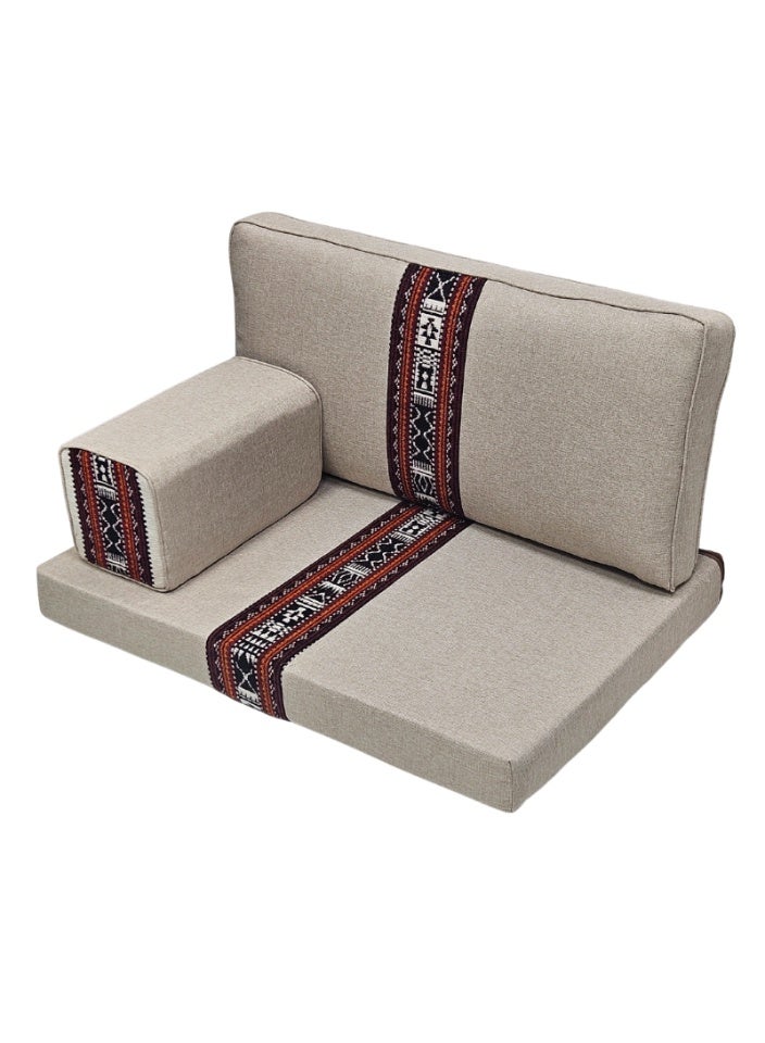 سمارت هوم جلسة أرضية تراثية عربية لشخصين 3 قطع  بمقاس (طول 70 سم × عرض 100 سم × ارتفاع 60 سم) – مفروشات مجالس عربية مريحة مع مسند وظهر مزخرف – جلسة أرضية للمنزل، الضيوف، المخيمات والرحلات - Image 5