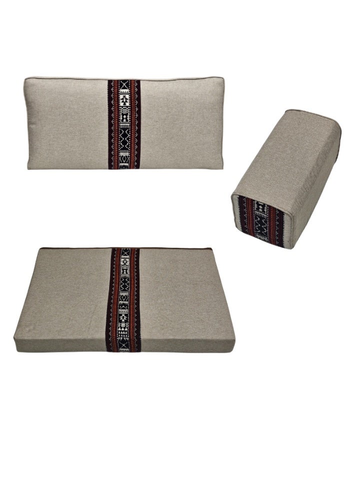 سمارت هوم جلسة أرضية تراثية عربية لشخصين 3 قطع  بمقاس (طول 70 سم × عرض 100 سم × ارتفاع 60 سم) – مفروشات مجالس عربية مريحة مع مسند وظهر مزخرف – جلسة أرضية للمنزل، الضيوف، المخيمات والرحلات - Image 3