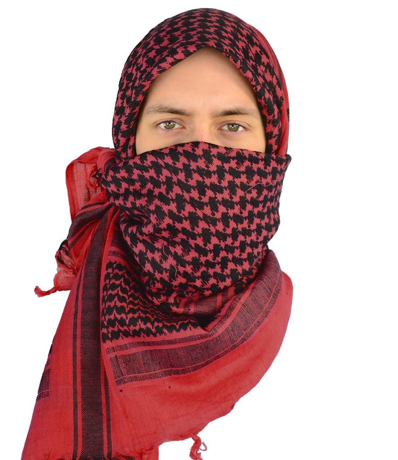 Mato & Hash Military Shemagh Tactical 100% Cotton Scarf Head Wrap - Red/Black CA2100-2 - Image 1