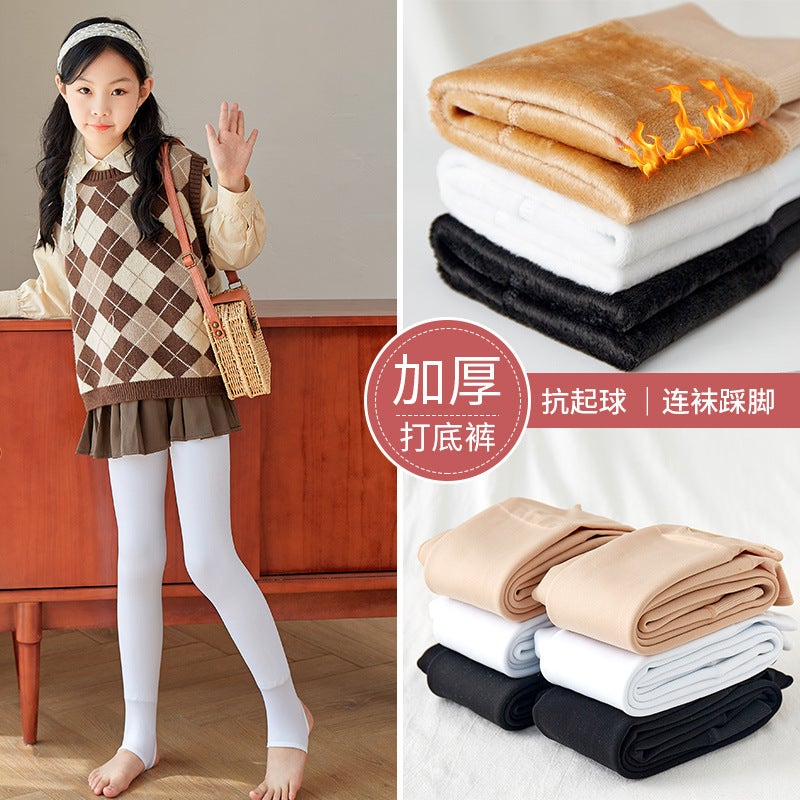Factory Spring Autumn Winter Children'S Pantyhose Girls' Leggings Outer Wear Baby White Dance Socks Fleece-Lined Thickened - Image 3