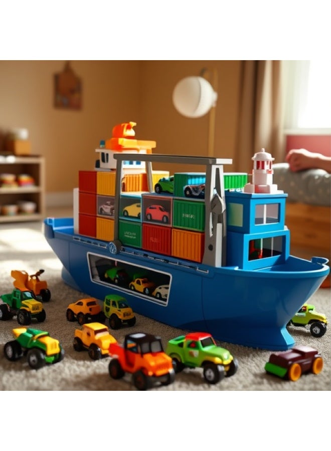 Super Large Children's Boat Toy Storage Sound And Light Cargo Ship Ship Model Boy Coasting Alloy Car-Color:SJ677 Luxury Large Cargo Ship  Color Box  - Image 2