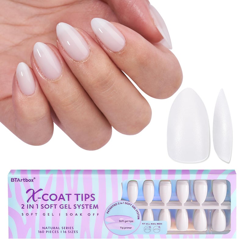 BTArtboxnails Almond Gel Nail Tips Short - Pre Colored Milky White Soft Gel Nail Tips, Milky White Press on Nails, Natural XCOATTIPS - Image 1
