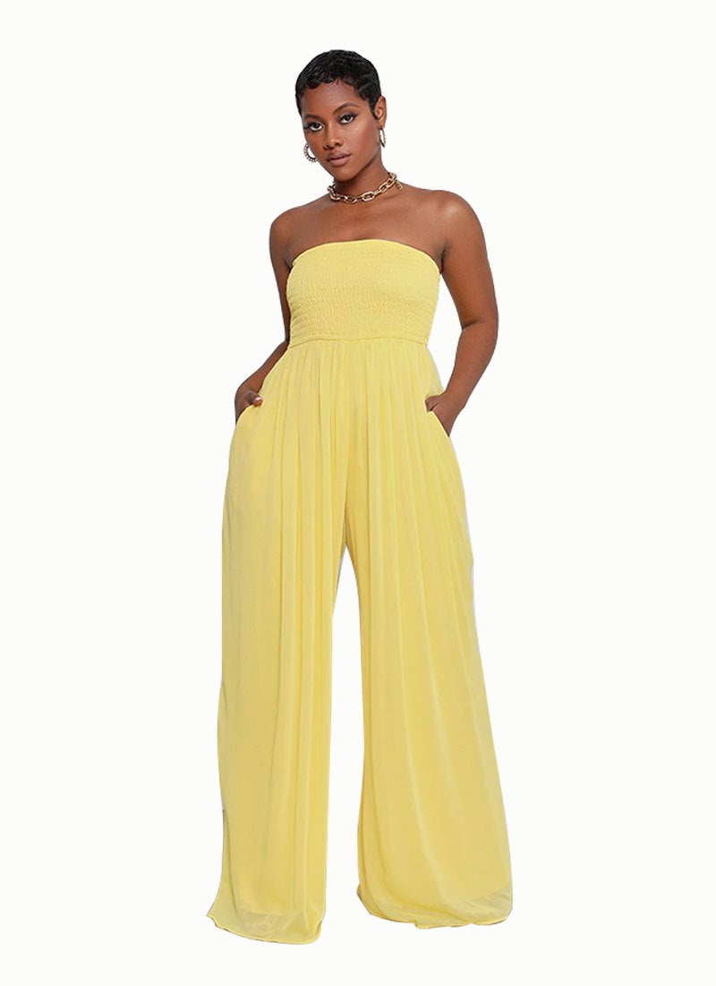 2024 Elegant Blue Chiffon Jumpsuit for Women Yellow - Image 1