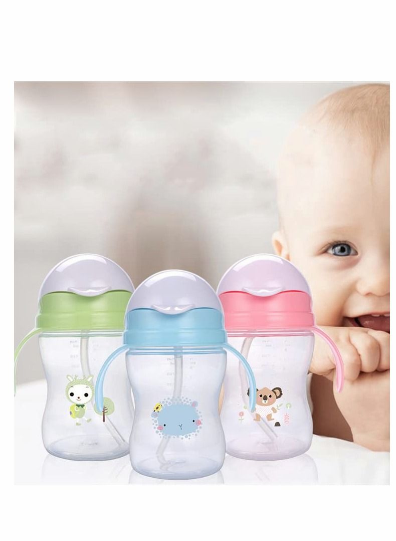 Excefore Sippy Cups for Toddlers, 260ML Children's Flip Pp Straw Cup Baby Leak Proof Learning Drinking Cup Anti-fall with Handle Soft Silicone Mouth Pure Bottle Clear Scale Children's Drinking Cup (Pink) - Image 5
