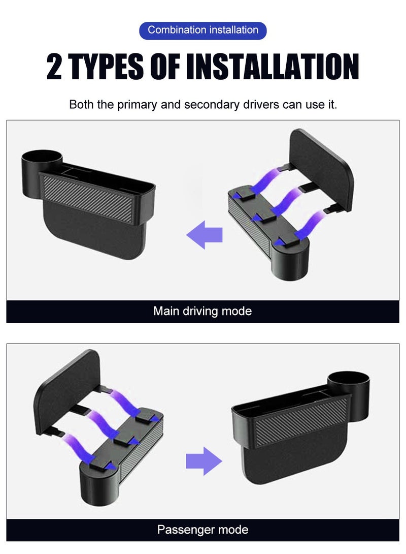 شونوي عبوتان من حشو فجوات مقعد السيارة، صندوق تخزين منظم فجوات مقعد السيارة، صندوق تخزين للمقعد الأمامي، منظم السيارة، جيب جانبي مع حامل أكواب، عبوتان للهواتف المحمولة، ومفاتيح، وبطاقات، ومحفظة، ونظارات شمس - Image 5