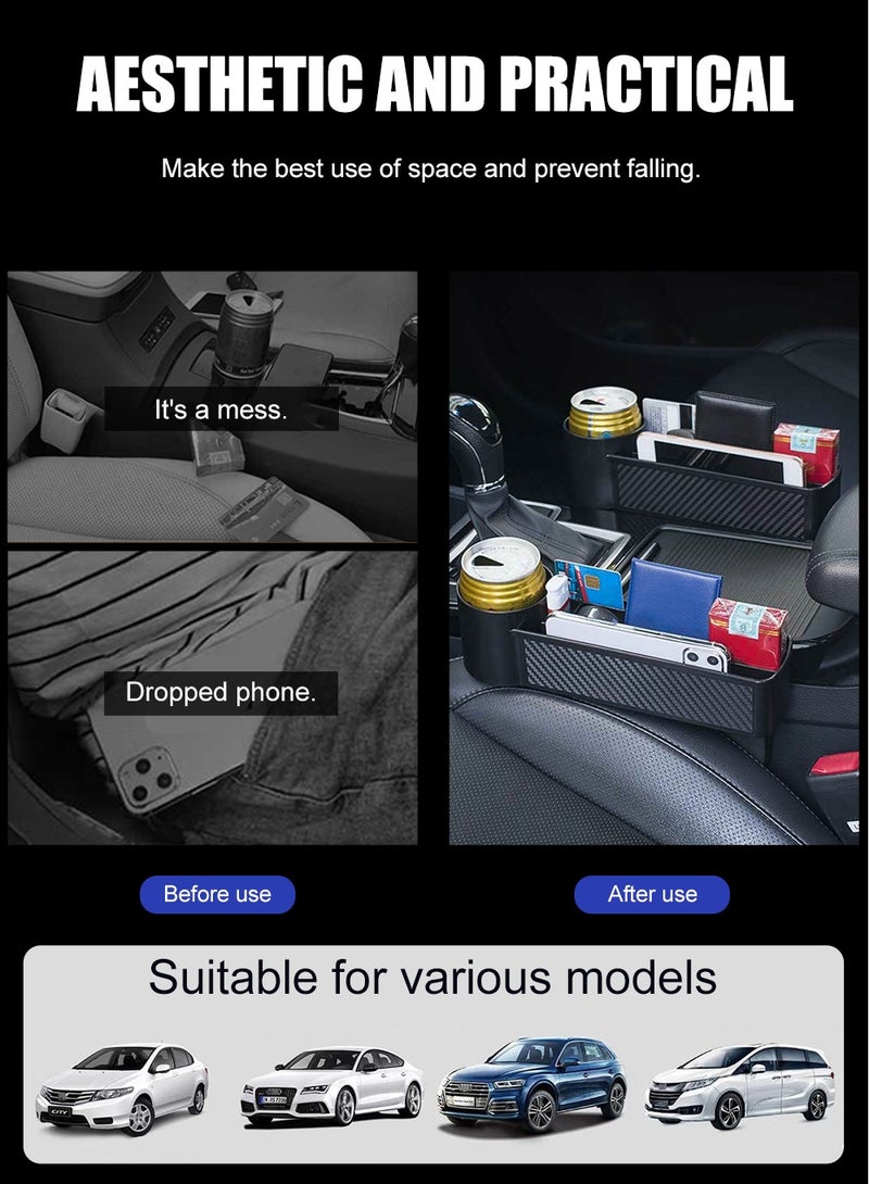 شونوي عبوتان من حشو فجوات مقعد السيارة، صندوق تخزين منظم فجوات مقعد السيارة، صندوق تخزين للمقعد الأمامي، منظم السيارة، جيب جانبي مع حامل أكواب، عبوتان للهواتف المحمولة، ومفاتيح، وبطاقات، ومحفظة، ونظارات شمس - Image 2