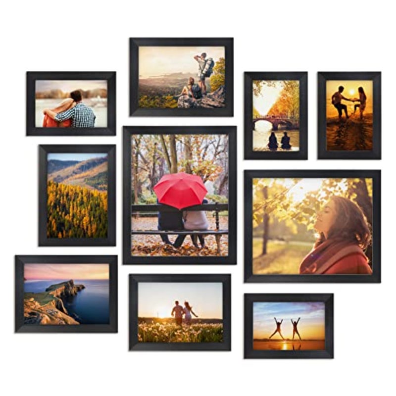 10 Pcs Multi Picture Photo Frames Set for Multiple Size Photograph, Two 8x10, Four 4x6, Four 5x7, Black - Image 1