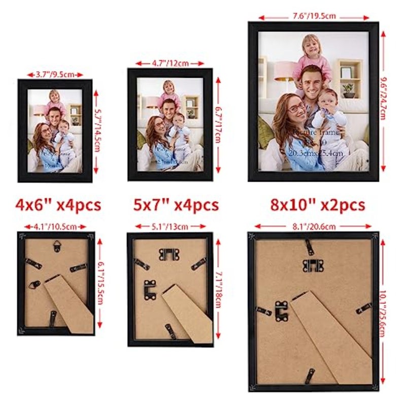 10 Pcs Multi Picture Photo Frames Set for Multiple Size Photograph, Two 8x10, Four 4x6, Four 5x7, Black - Image 3