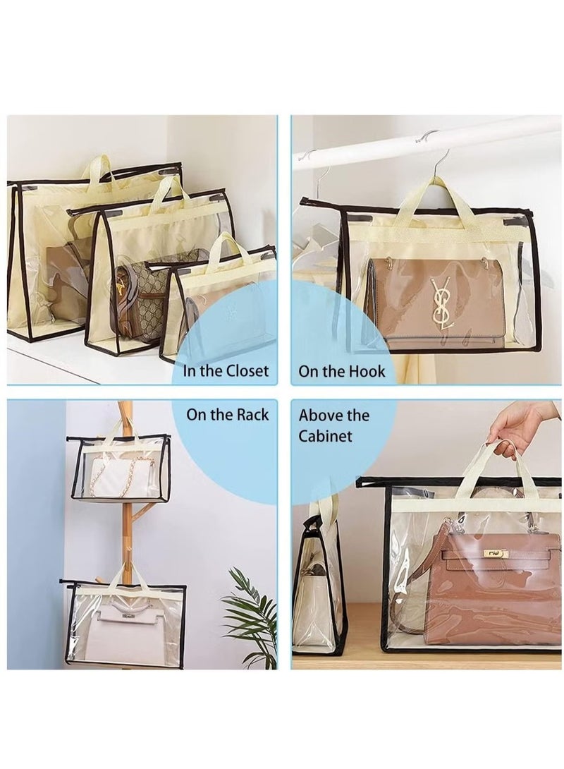 3 Pack Clear Handbag Dust Bags with Zipper, Multi-Size Purse Storage Organizer, Waterproof & Transparent Closet Hanging Bags for Shoes, Towels, Beach Accessories, Anti-Moisture Storage Bags - Image 3