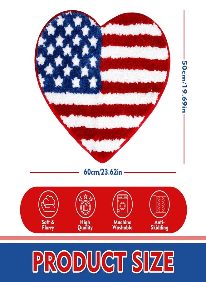 Whaline سجادة حمام وايلين ليوم الاستقلال شكل قلب نجوم وخطوط 4 يوليو سجادة غير قابلة للانزلاق سجادة مدخل أمامي سجادة أرضية للمنزل والمطبخ ومدخل غرفة النوم والحمام ديكور - Image 2