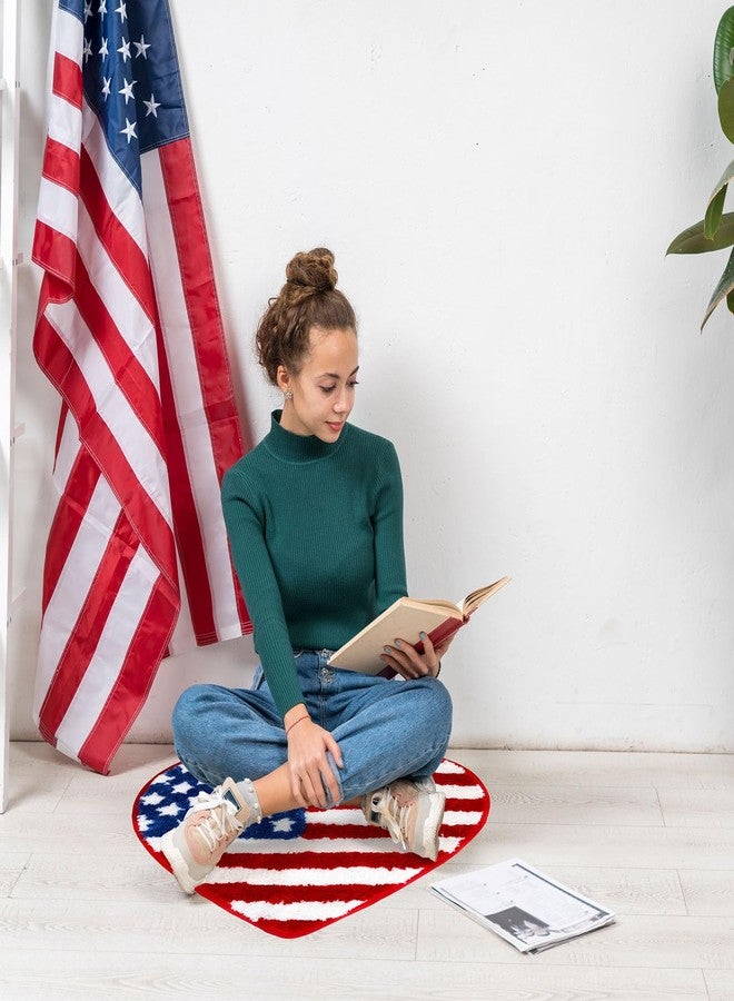 Whaline سجادة حمام وايلين ليوم الاستقلال شكل قلب نجوم وخطوط 4 يوليو سجادة غير قابلة للانزلاق سجادة مدخل أمامي سجادة أرضية للمنزل والمطبخ ومدخل غرفة النوم والحمام ديكور - Image 5