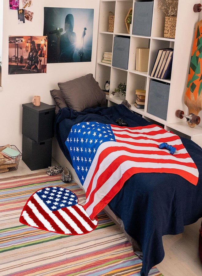 Whaline سجادة حمام وايلين ليوم الاستقلال شكل قلب نجوم وخطوط 4 يوليو سجادة غير قابلة للانزلاق سجادة مدخل أمامي سجادة أرضية للمنزل والمطبخ ومدخل غرفة النوم والحمام ديكور - Image 4