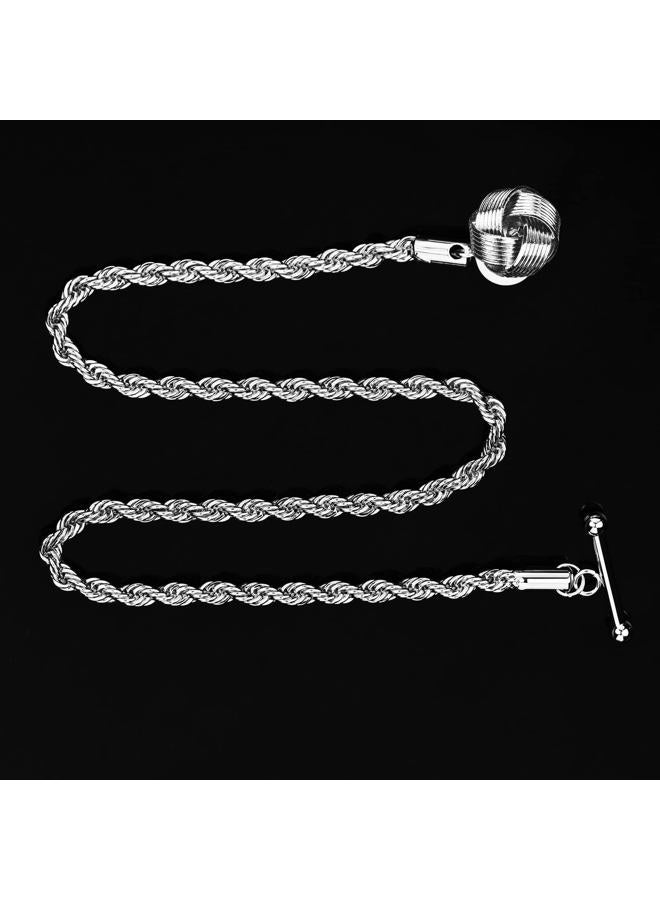VVCome Men's Metal Knot Lapel Chain for Suit Gold Silver Celtic Knots Lapel Pins Brooch with Tassel Suit Accessories (Silver Knot Type 1) - Image 3