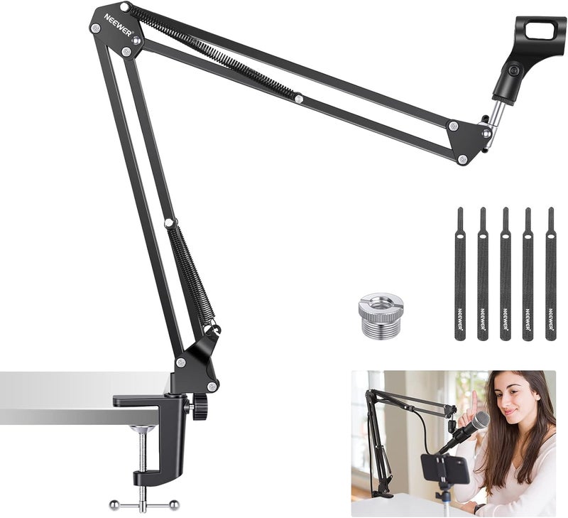 Neewer Microphone Arm Stand - Adjustable Suspension Boom Scissor Mic Arm with 3/8” to 5/8” Screw and Cable Ties - Image 1