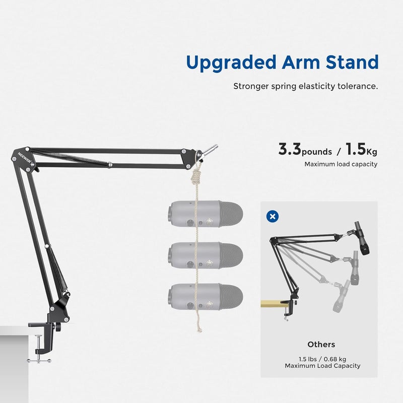 Neewer Microphone Arm Stand - Adjustable Suspension Boom Scissor Mic Arm with 3/8” to 5/8” Screw and Cable Ties - Image 4