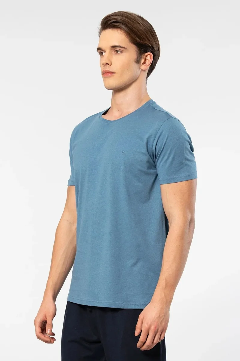cacharel 2169 Men's Modal Cotton Crew Neck Short Sleeve T-Shirt-Indigo