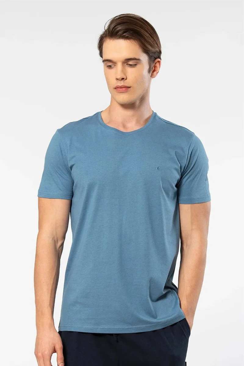 cacharel 2169 Men's Modal Cotton Crew Neck Short Sleeve T-Shirt-Indigo