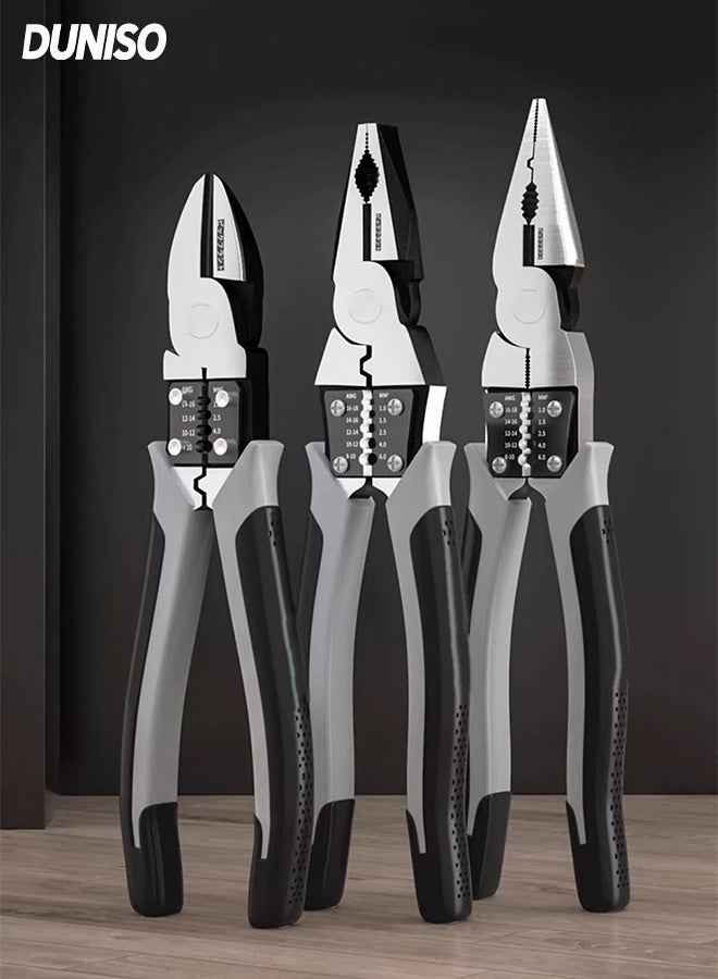 DUNISO Multi-Function 3Pcs Pliers Set, Including 6 Inch Cutting Pliers, 6 Inch Combination Pliers and 6 Inch Diagonal Nose Pliers,Professional Hand Tool for Cutting, Crimping Stripping, Gripping and Coiling - Image 1