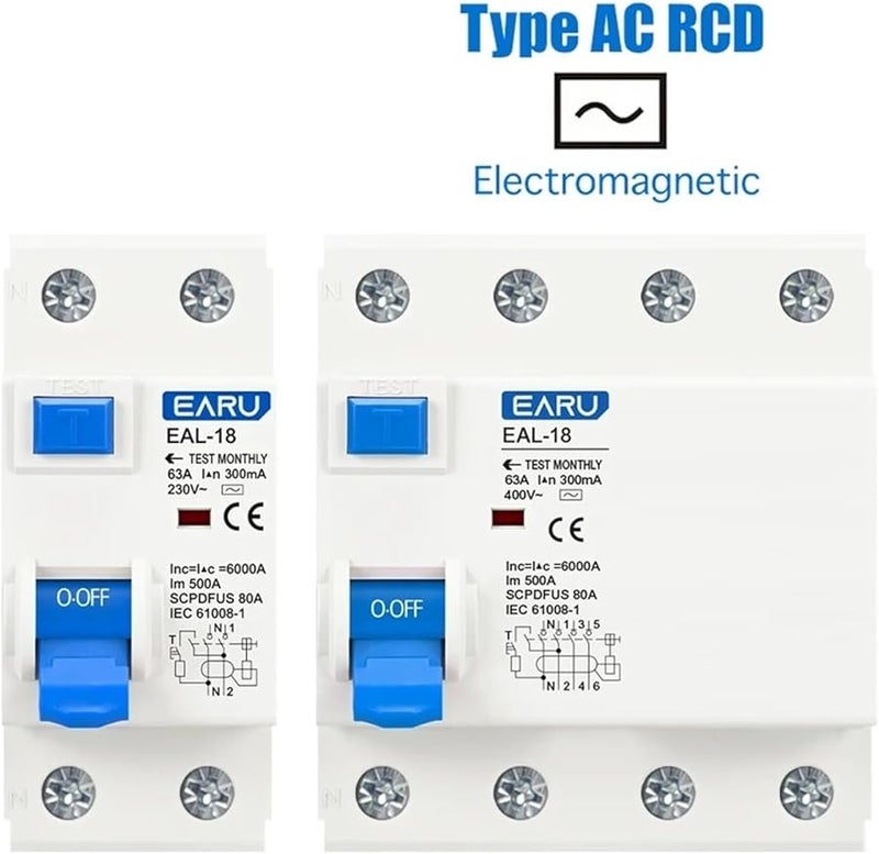 نوع التيار المتردد 2P 10mA 63A قاطع دائرة التيار المتبقي RCCB RCD ELCB حماية ضد التسرب الكهربائي - Image 3
