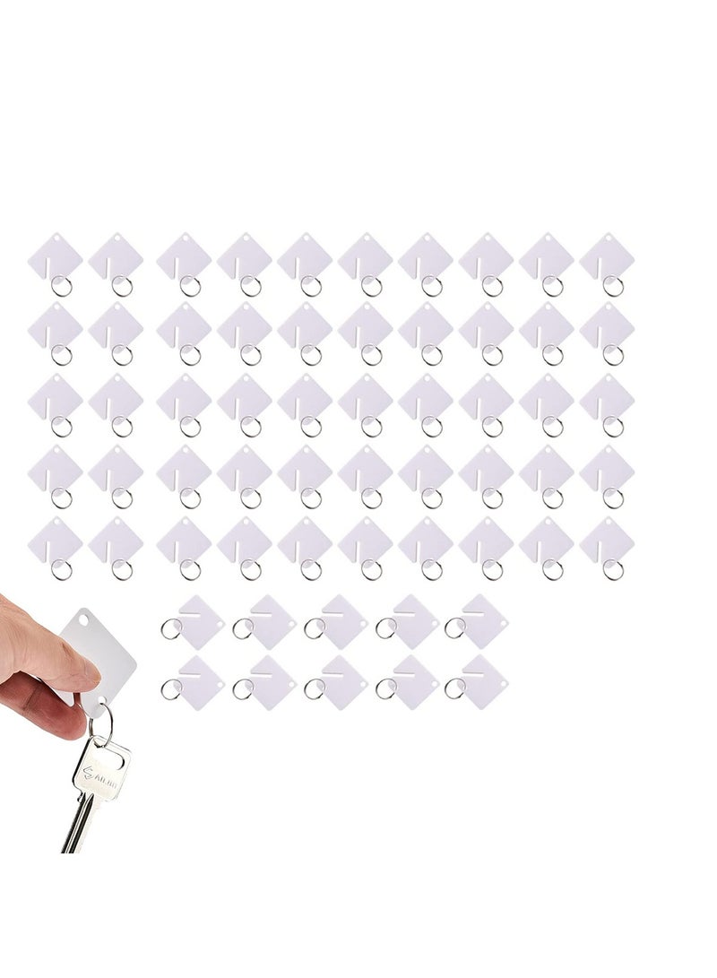 SYOSI 60 Pcs Key Ring Tags, Key Tags Plastic White Hanging Key Ring Tags, Identifiers,Name Tags and Labels, Adapt to USB Drive, Keys, Pets, Bags, Clothes Racks and Drawers, Square - Image 1