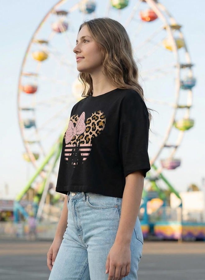 Frizty Women's Casual Crop Tops - Short Sleeve Crew Neck Graphic Printed T-Shirts, Black01, M - Image 4