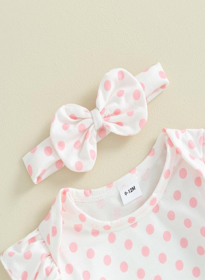 Thilsidee Newborn Baby Girl Easter Outfits Long Sleeve Dot Print Ruffle Romper Rabbit Suspender Skirt Overall Dress Set 0-18M (A-Pink, 9-12 Months) - Image 4