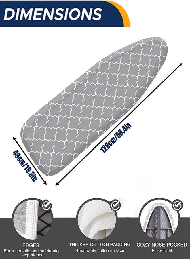 Ironing Board Cover, Soft Cotton Ironing Board Covers Scorch & Stain-Resistant Iron Table Cover with Fasteners and Felt Padding Fits all Standard Ironing Boards up to 125cm - 38cm - Image 2
