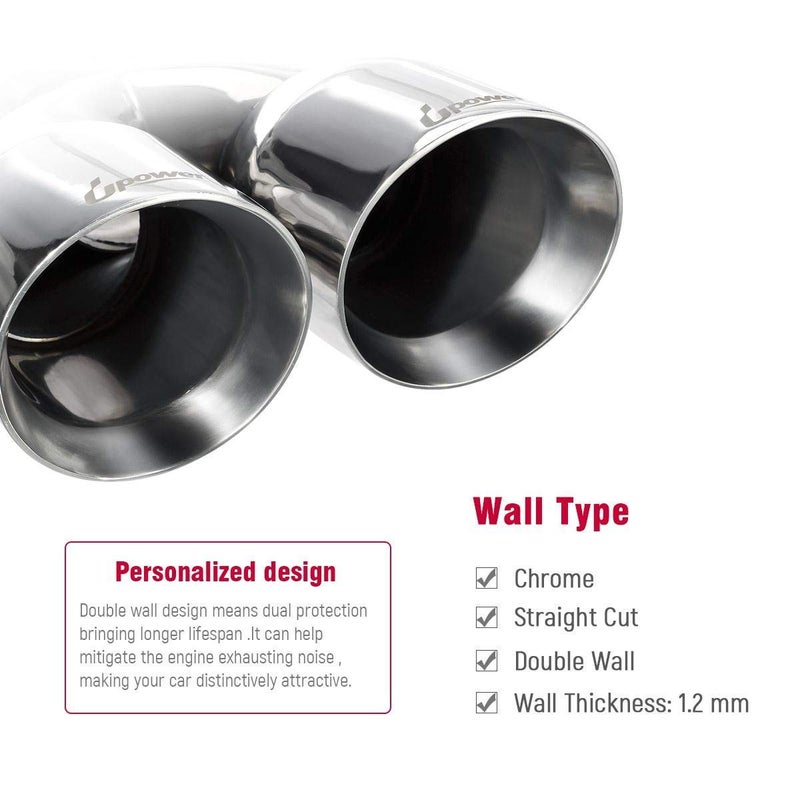 Upower Upower 2.5" to 3.5" Dual Exhaust Tip 2 1/2 Inch Inlet 3 1/2 Inch Outlet 9.5" Length Polished 304 Stainless Exhaust Tailpipe Tips 1.2mm Thickness Double Wall Slant Edge for Car Truck - Image 4