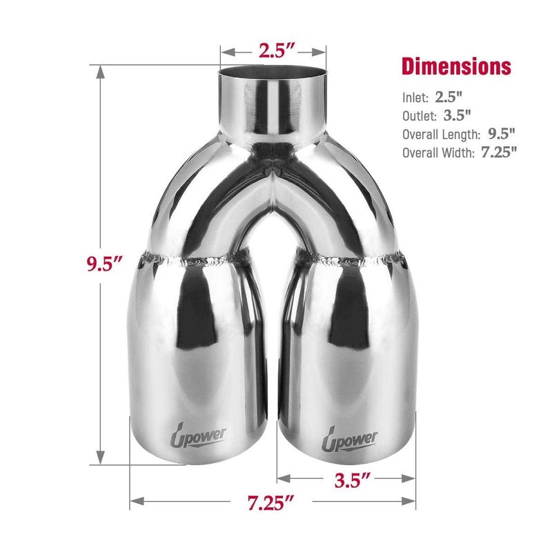 Upower Upower 2.5" to 3.5" Dual Exhaust Tip 2 1/2 Inch Inlet 3 1/2 Inch Outlet 9.5" Length Polished 304 Stainless Exhaust Tailpipe Tips 1.2mm Thickness Double Wall Slant Edge for Car Truck - Image 3