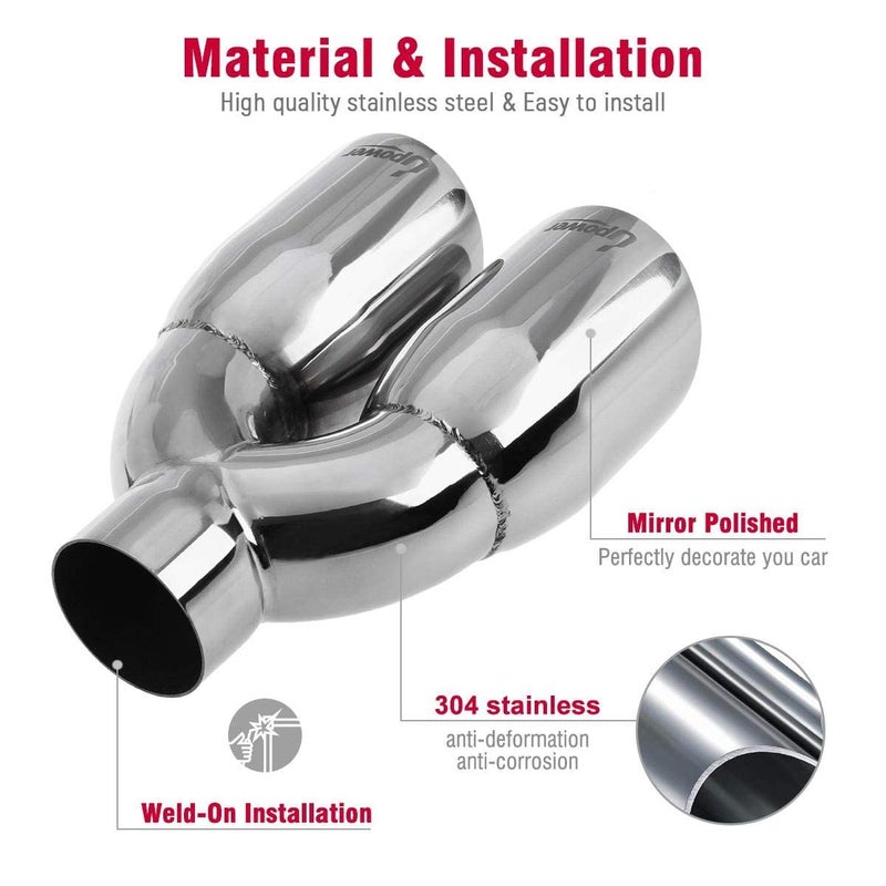 Upower Upower 2.5" to 3.5" Dual Exhaust Tip 2 1/2 Inch Inlet 3 1/2 Inch Outlet 9.5" Length Polished 304 Stainless Exhaust Tailpipe Tips 1.2mm Thickness Double Wall Slant Edge for Car Truck - Image 5