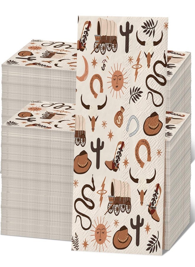 MCIAONE 200 Pcs Western Cowboy Paper Napkins Brown Wild West Rodeo Disposable Luncheon Napkins Wild West Disposable Hand Towels Cowgirl Paper Napkin Decorative Cowboy Party Decor Cocktail Napkin Baby Shower - Image 1