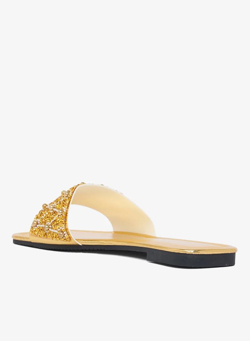 Khizana Gold Gold Embellished Detailed Flat Sandals for Women | Best Price UAE
