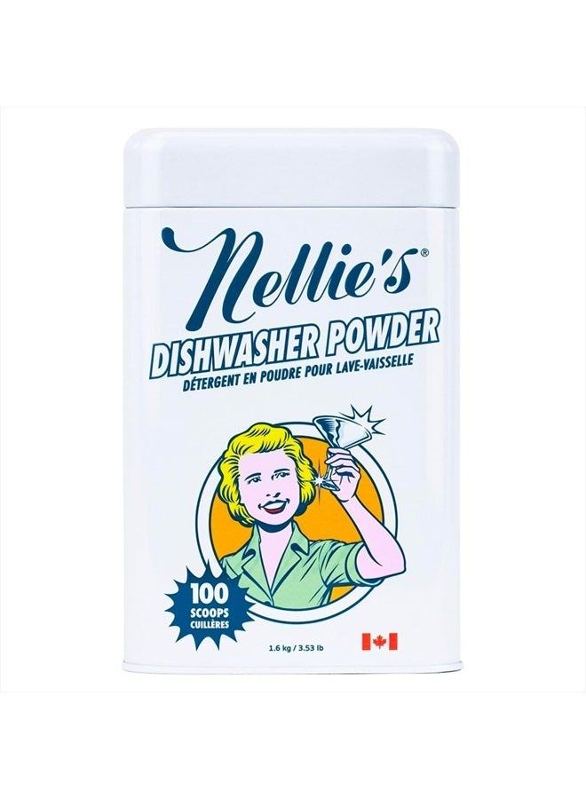 Nellie's Dishwasher Powder - Tough on Food Residue, Plant-Based Ingredients, Spotless Clean, High-Efficiency Dishwashing Solution - 100 Scoop Tin  - Image 1