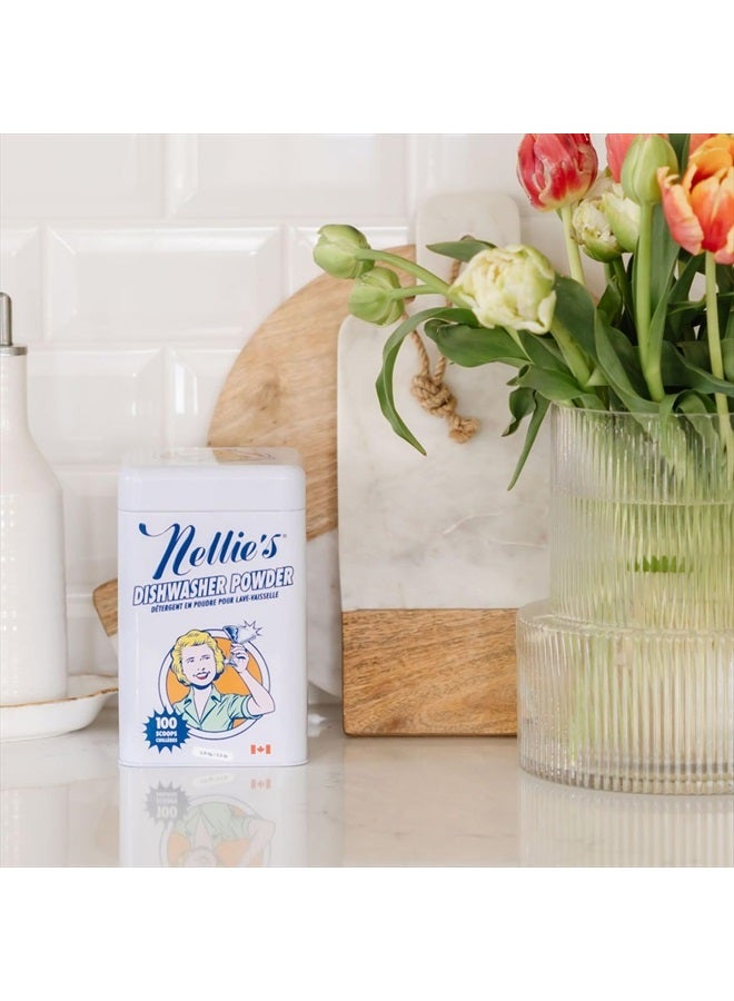 Nellie's Dishwasher Powder - Tough on Food Residue, Plant-Based Ingredients, Spotless Clean, High-Efficiency Dishwashing Solution - 100 Scoop Tin  - Image 5