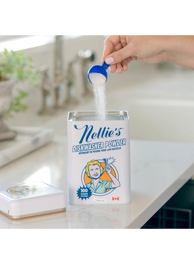 Nellie's Dishwasher Powder - Tough on Food Residue, Plant-Based Ingredients, Spotless Clean, High-Efficiency Dishwashing Solution - 100 Scoop Tin  - Image 2