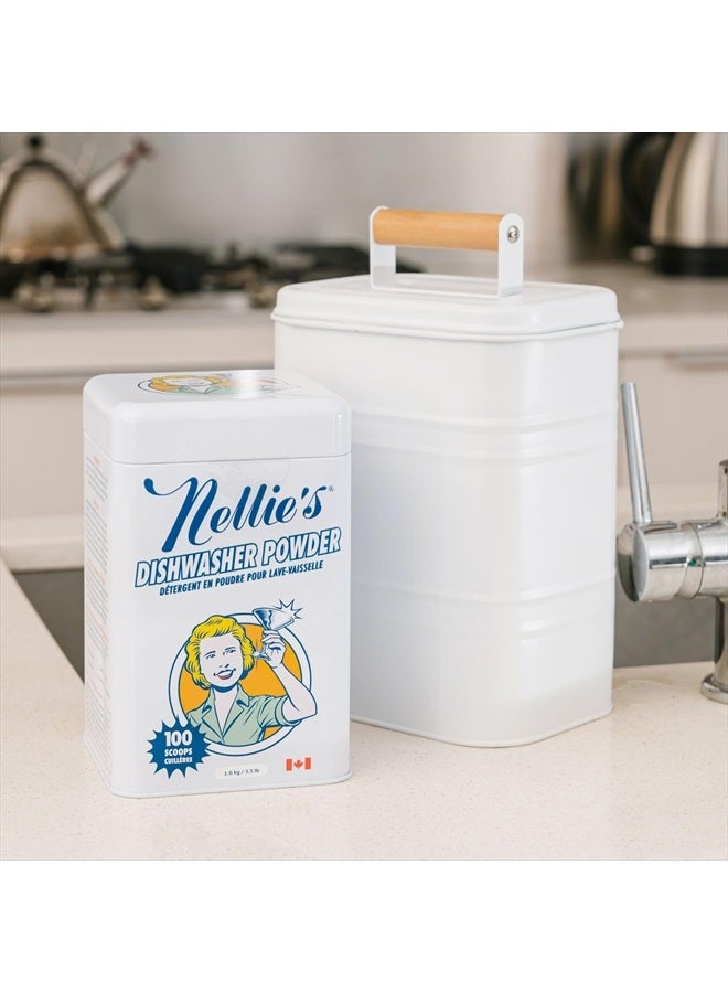 Nellie's Dishwasher Powder - Tough on Food Residue, Plant-Based Ingredients, Spotless Clean, High-Efficiency Dishwashing Solution - 100 Scoop Tin  - Image 4