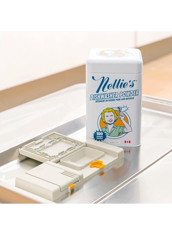 Nellie's Dishwasher Powder - Tough on Food Residue, Plant-Based Ingredients, Spotless Clean, High-Efficiency Dishwashing Solution - 100 Scoop Tin  - Image 3