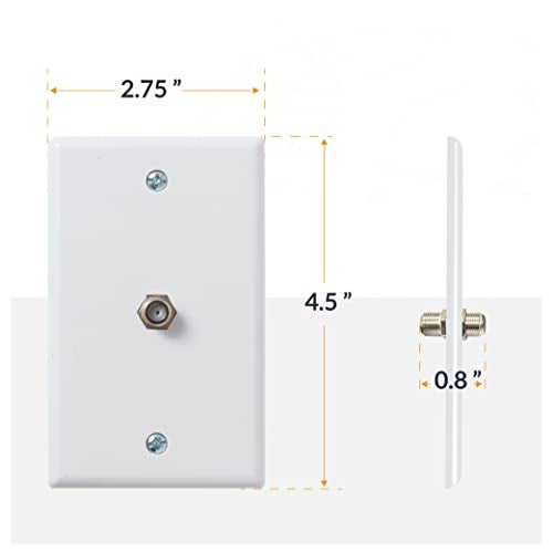 Newhouse Hardware 2.75 x 2.75 x 4.5 in. 1-Port TV Cable Wall Plate with F-Connector for Coaxial Cable, 1-Pack TVP-WH-01, Outlet Cover Wall Plate with Coax Cable Connector, Jack Plate for DIY or Refits - Image 2