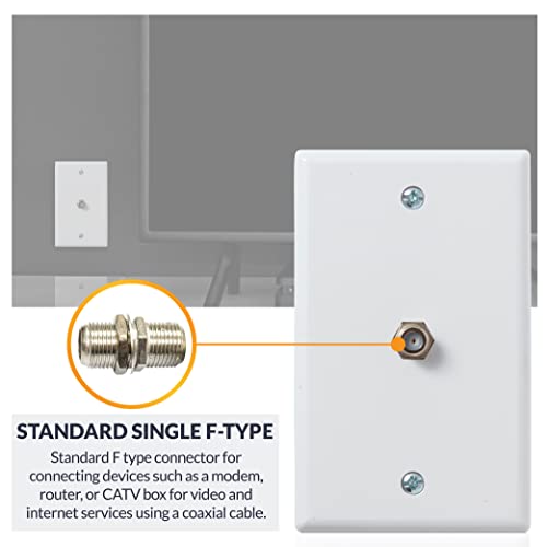 Newhouse Hardware 2.75 x 2.75 x 4.5 in. 1-Port TV Cable Wall Plate with F-Connector for Coaxial Cable, 1-Pack TVP-WH-01, Outlet Cover Wall Plate with Coax Cable Connector, Jack Plate for DIY or Refits - Image 5
