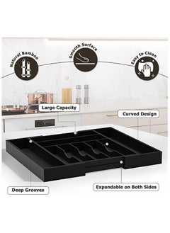 SYGNIFIC Bamboo Kitchen Drawer Organizer Expandable & Adjustable Silverware Organizer - Utensil Holder and Cutlery Tray with Grooved Drawer Dividers for Flatware and Kitchen Utensils (Black)  - Image 4