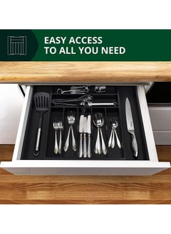 SYGNIFIC Bamboo Kitchen Drawer Organizer Expandable & Adjustable Silverware Organizer - Utensil Holder and Cutlery Tray with Grooved Drawer Dividers for Flatware and Kitchen Utensils (Black)  - Image 3