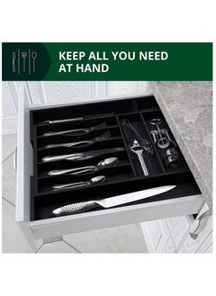SYGNIFIC Bamboo Kitchen Drawer Organizer Expandable & Adjustable Silverware Organizer - Utensil Holder and Cutlery Tray with Grooved Drawer Dividers for Flatware and Kitchen Utensils (Black)  - Image 2