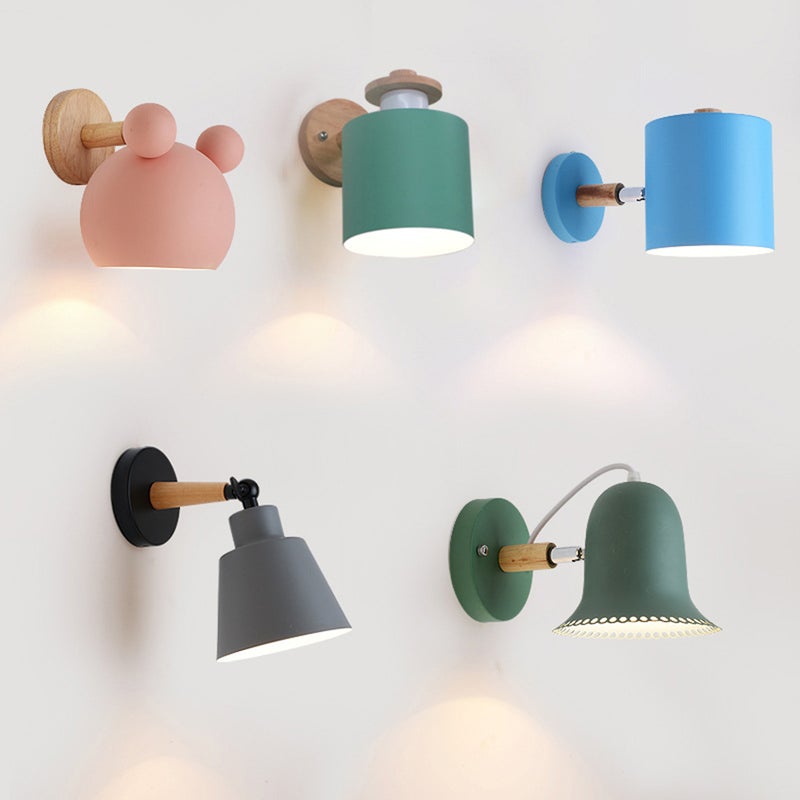 5W E27 Nordic Light Simple Wood Corridor Lamp Wall Lamp(Grey) - Image 4