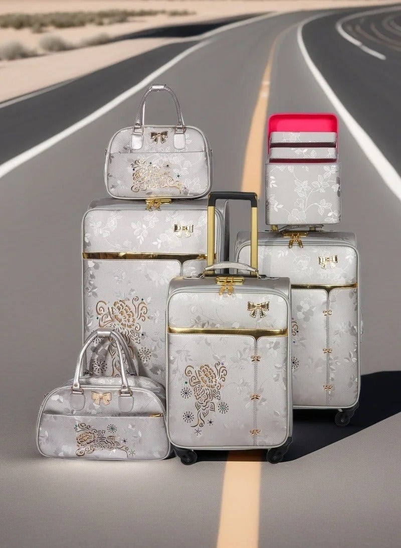 Prosperity matching color trolley luggage spinner 4 wheels 6 PCS pu leather valise suitcase set with tote bag for wedding usage 6 pieces per set - Image 4