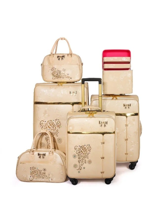 Prosperity matching color trolley luggage spinner 4 wheels 6 PCS pu leather valise suitcase set with tote bag for wedding usage 6 pieces per set - Image 5
