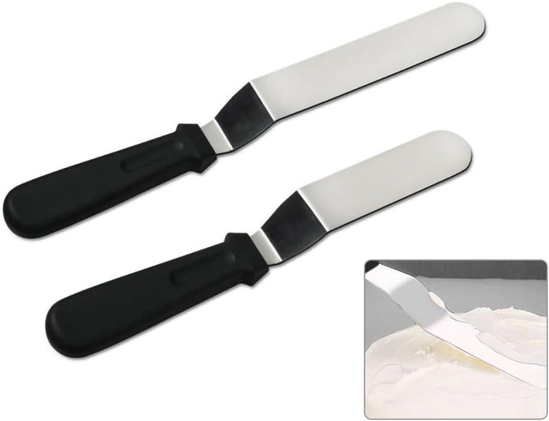 ICSTM Offset Spatula,Black Stainless Steel Offset Spatula (2 Pack,6in+8in Curved) - Image 1