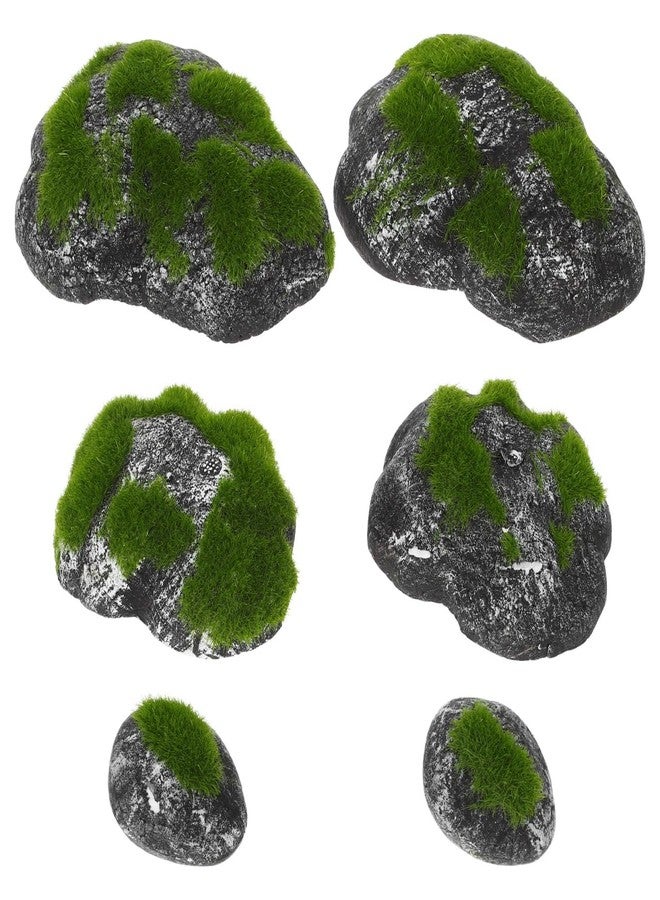 PRETYZOOM 6pcs Small Artificial Moss Rocks Lifelike Faux Covered Stones Fairy Garden Decoration Crafts Accessories Terrarium Landscaping Bonsai Landscapes Supply - Image 1